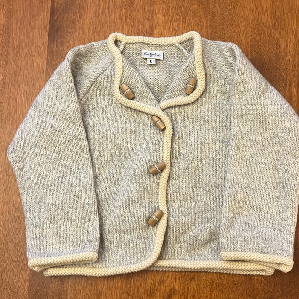 Baby Cardigan:  color: Grey.  Great for a baby boy or girl!
